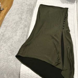Olive green satin midi skirt